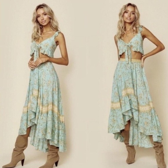 Spell And The Gypsy RARE Maisie High Low Maxi Skirt Size Medium Boho Turquoise - Picture 2 of 7